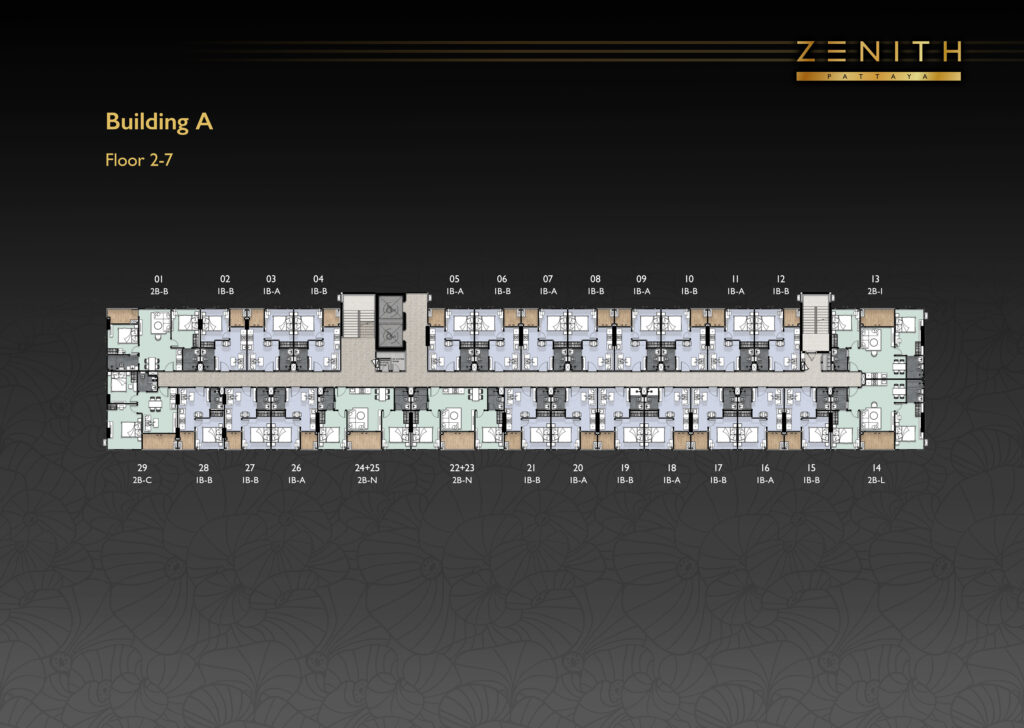 Zenith Pattaya A épület 2-7. emelet alaprajz