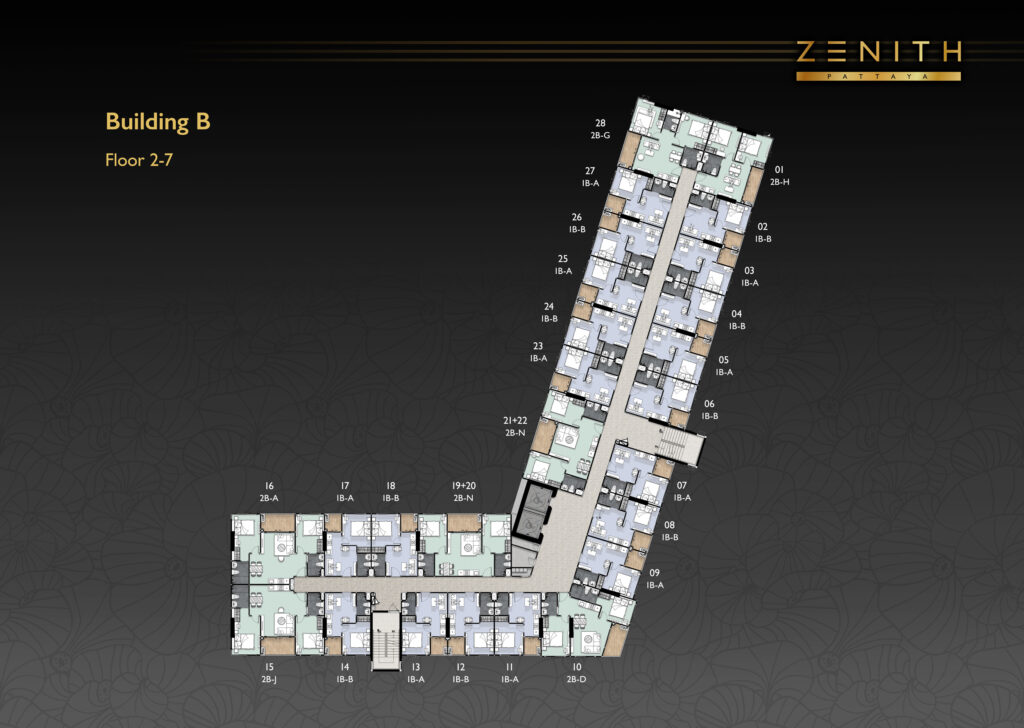 Zenith Pattaya B épület 2-7. emelet alaprajz