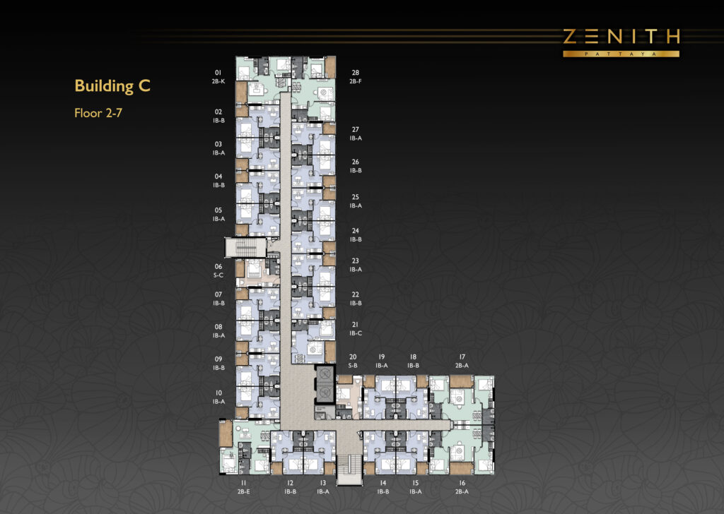 Zenith Pattaya C épület 2-7. emelet alaprajz